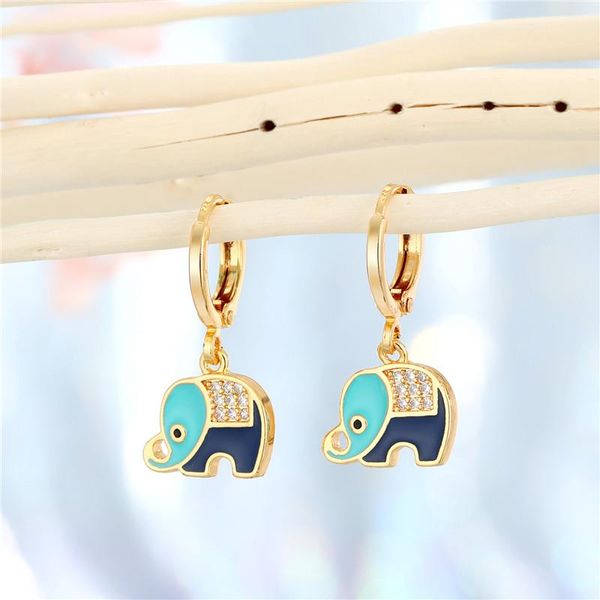 

hoop & huggie 1pair bohemia zircon enamel elephant small earrings for women cute rhinstone animals hanging ear stud jewelry gifte698-119, Golden;silver