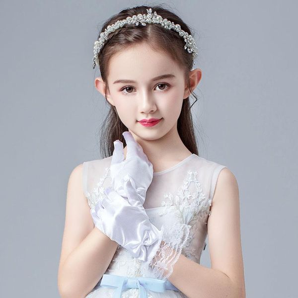 

bridal gloves short lace edge for girls to dress white children wedding flower girl birthday party stage performance