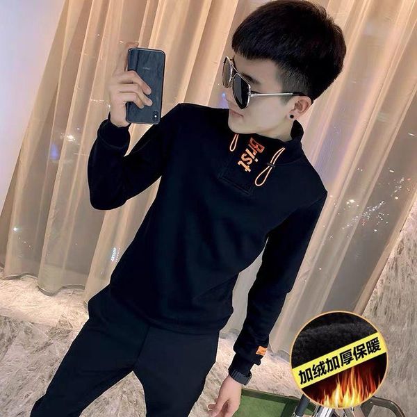 

men's hoodies & sweatshirts high collar long sleeve vests men plus velvet autumn and winter korean fashion hip hop tide brand social sp, Black