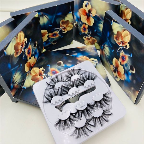 5 Pairs + Cımbız 25mm Faux Vizon Yanlış Sahte Kirpik Makyaj Seti Tam Şerit Göz Lashes Kiti RE500