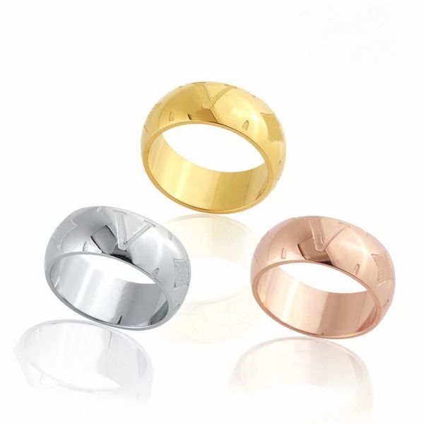 

europe america fashion style rings men lady womens gold/silver-color metal engraved initials flower 18k gold plated lovers ring size us6-us1, Slivery;golden