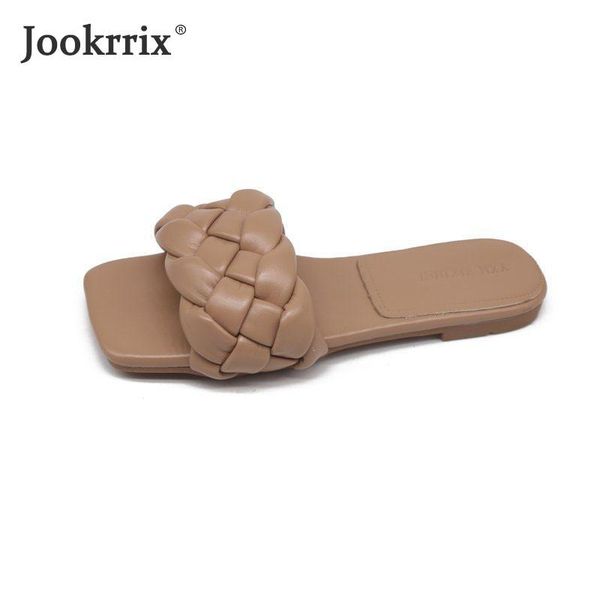 

2021 summer women slippers slides pu fashion solid soft sole brand knitting outside flat low heel basic lady shoes zs2497, Black