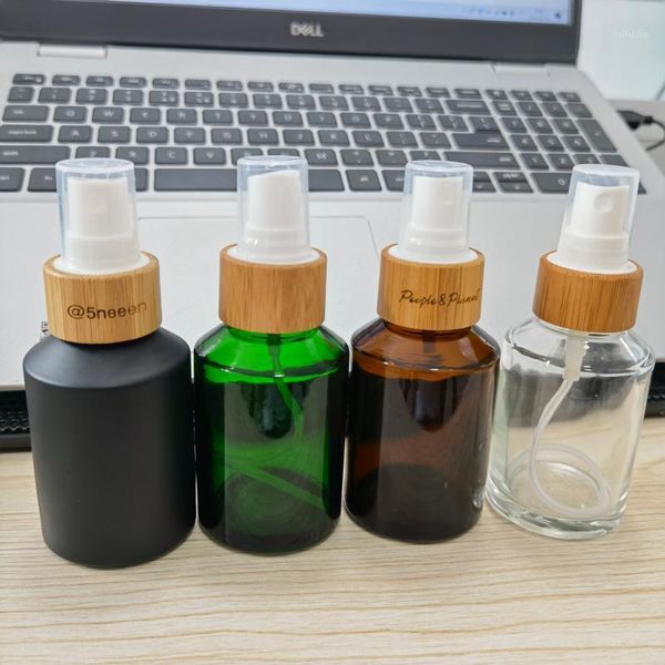 

storage bottles & jars custom logo glass spray bottle with bamboo lid for cosmetics skin care lotion cream container packaging