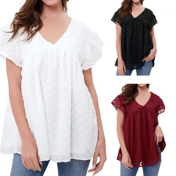 

loose v neck short sleeve patchwork summer solid color casual women shirts womens pullover blouses, White