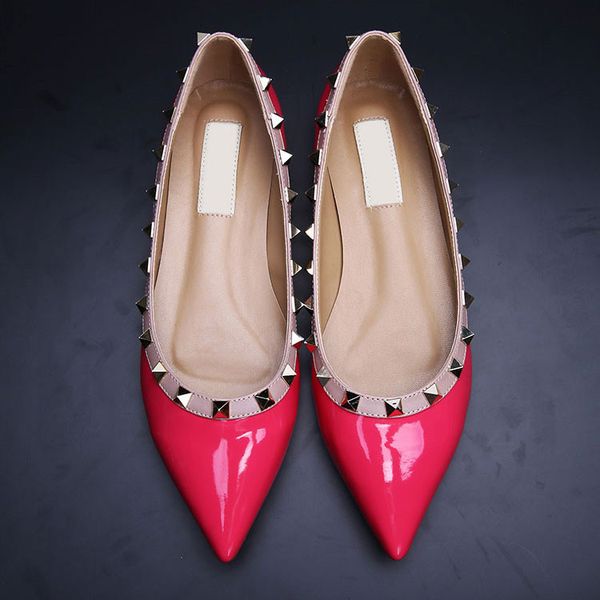 

shoes 34/40 genuine leather v stud ballerina flats blue black nude red yellow rose pink fashion women