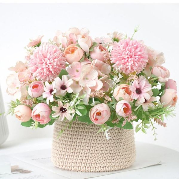 

decorative flowers & wreaths european fake rose peony flower small bouquets home decor artificial wedding hydrangea pompom light color faux