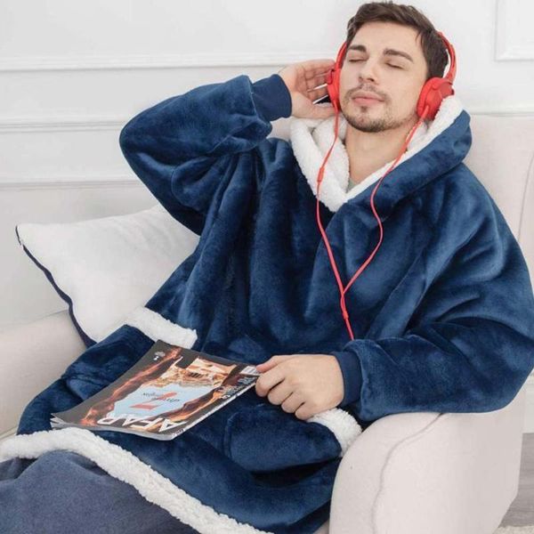

men's hoodies & sweatshirts men's sherpa oversized hoodie men wearable sweatshirt sleeves fleece hooded male coats winter casual p, Black