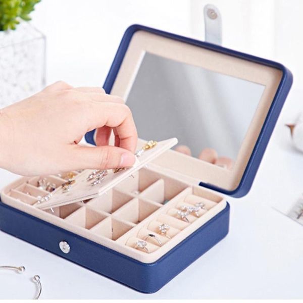 

jewelry pouches, bags 2 layers travel portable ear stud earrings leather storage box large capacity case, Pink;blue