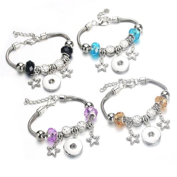 

new star 5 colors snap bracelet lobster buckle snake chain bangles beaded bracelet fit 18mm snap jewelry wo jlldcs, Golden;silver
