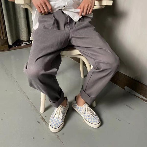

men's pants 2021 spring and autumn style thickened solid color loose straight leg casual basic fashion brand pure, Black