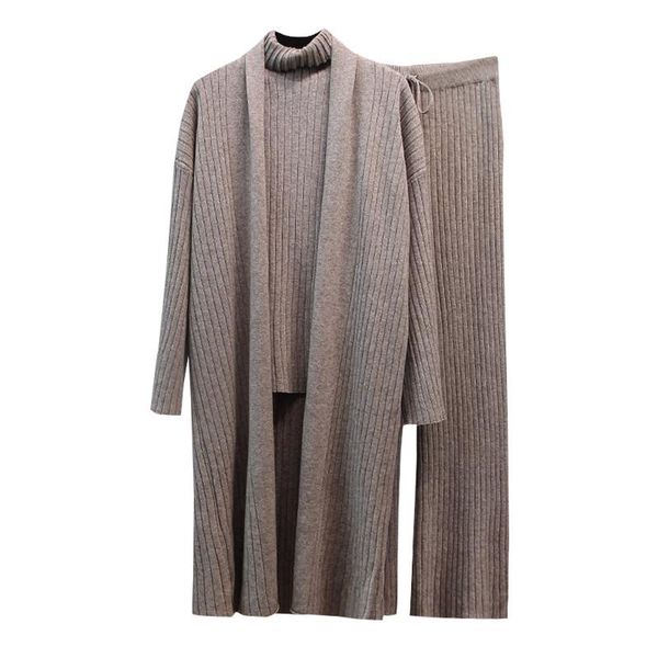 

2021 autumn knitted 3 piece set women outfits long sleeve +vest+leg pant suits tracksuit knit casual female clothing, White