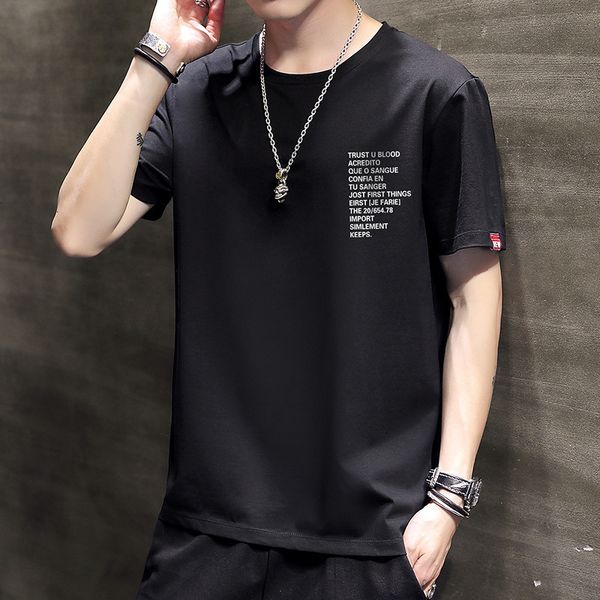 

printed 2020 summer new men's short sleeve student t-shirt trend base shirt, White;black