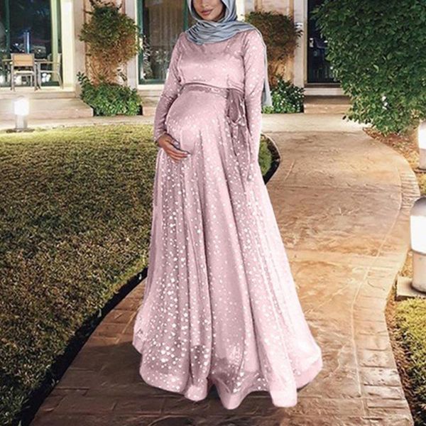 

maternity dresses women party digital print evening summer polyester cocktail gown retro muslim dress long maxi crew neck sleeve, White