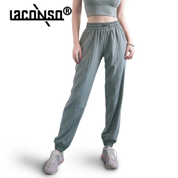 

running pants laconso 2021 loose breathable fitness womens hip stitching european & american sports quick-drying yoga, Black;blue