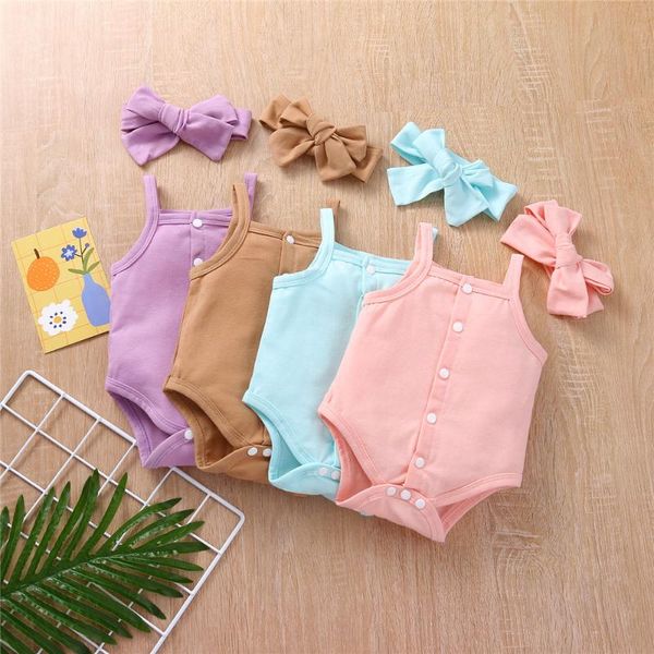 

rompers infant born baby girls boys solid candy color brief bodysuits sleeveless casual jumpsuits+ headband 2pcs summer set, Blue