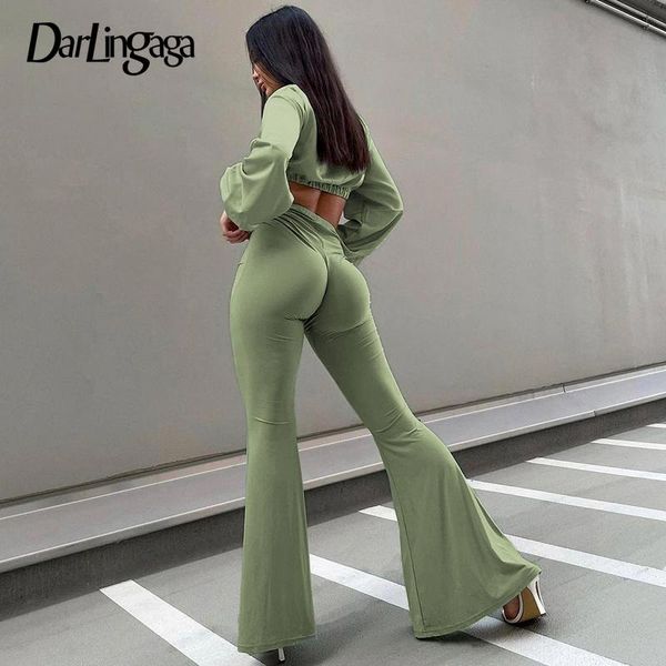

women's pants & capris darlingaga fashion green skinny high waist flare women solid basic full length trousers ladies wide leg clothes, Black;white