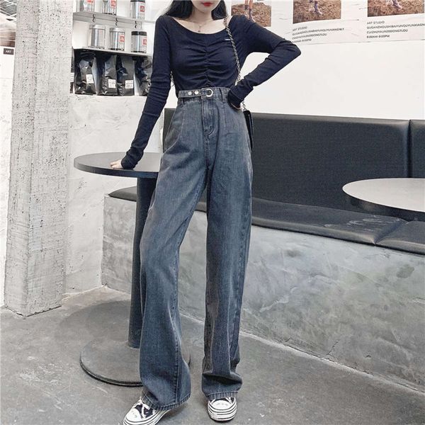 

loose high waist thin blue wide leg pants fashion