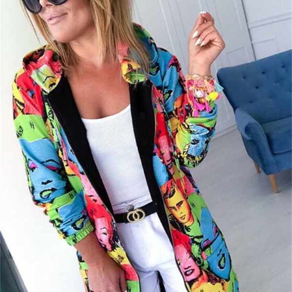 

spring renaissance women printed overcoat rits loose hoodie jas female casual long mouse jackets outer clothing plus size, Black;brown