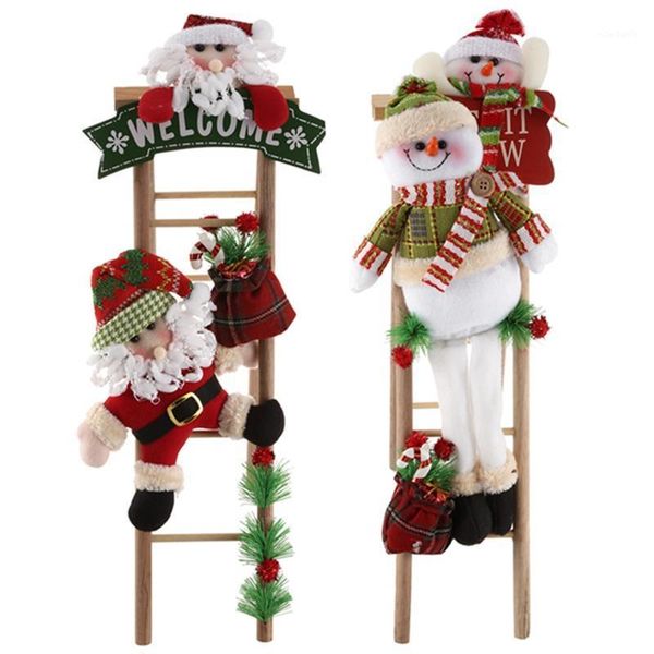

christmas decorations doll climbing wooden ladder party scenes window arrange decoration mini small stairs