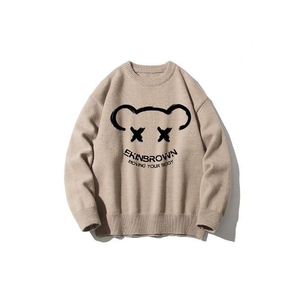 

men's sweaters cartoon bear sweater men winter clothing fashion long sleeve knitted pullover oversized mens/womens coa, White;black