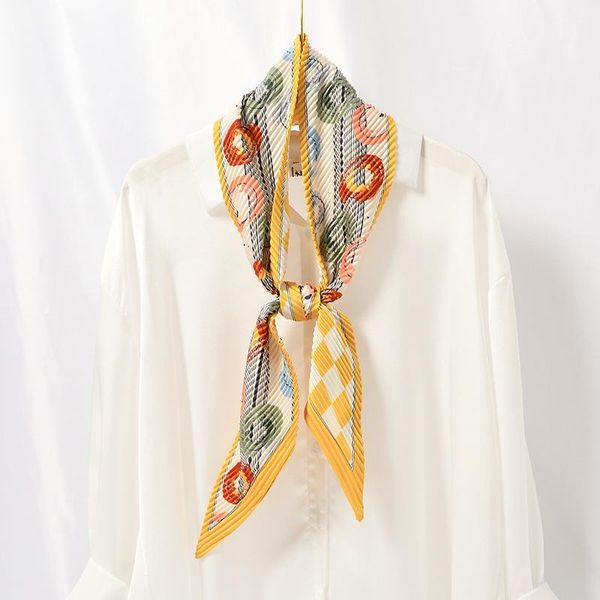 

scarves ripple pleated silk scarf organ explosion retro fashion joker casual decoration art small sj286, Blue;gray