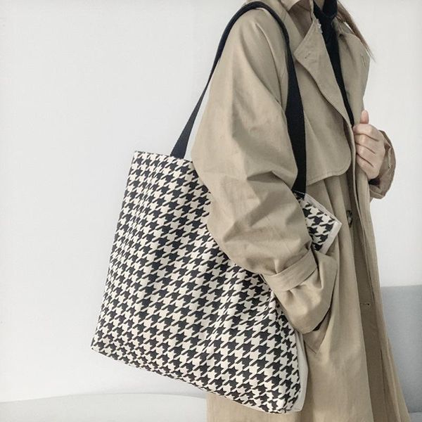 

evening bags 2022 grid canvas for women shopper designer handbag shoulder large shopping eco reusable storage tote bag bolsos