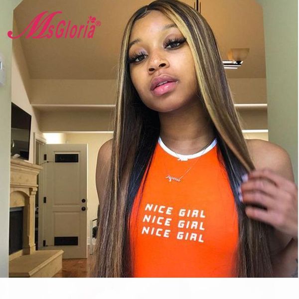 

150% part lace front wig human hair wigs for black women straight brazilian remy hair pre plucked with baby bleached knots, Black;brown