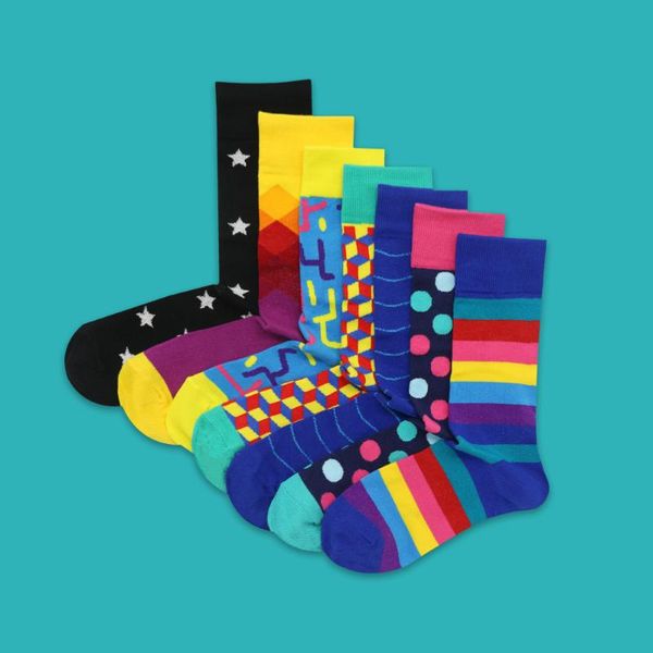 

men's socks mens happy fashion casual autumn striped cotton p852, Black