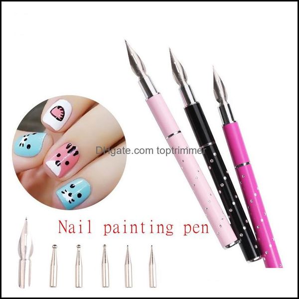 

health & beauty1 6 heads stainless steel diy nail art pen ding dotting decor sets for salon manicure pick up rhinestones tools drop delivery, Silver