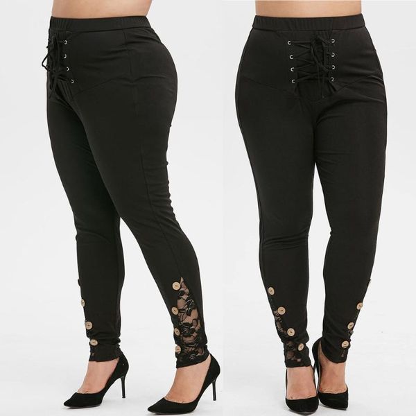 

women's pants & capris plus size lace up buttons leggings trousers ladies slim skinny causal denim long #g3, Black;white