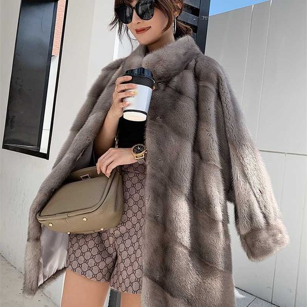 HDHOHR Soft Quente Importação Real Mink Casacos de Pele para Mulheres Alta Qualidade Inverno Moda Genuine Mink Jackets Feminino Oversize 211124