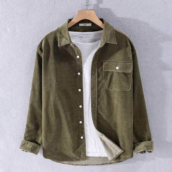 

2021 new autumn long sleeve corduroy cotton fashion brand shirts for men casual comfortable shirt mens camiseta overhemd ebxi, White