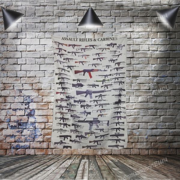 Gun Poster Flag Banner Art Decorazione domestica Bandiere appese 4 Gromments in Corners 3 * 5FT 96 * 144CM Poster stampa artistica da parete