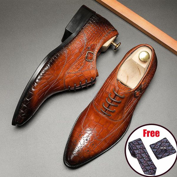 

dress shoes phenkang men genuine leather formal pointed toe sharp buckle oxford wedding party business platform, Black