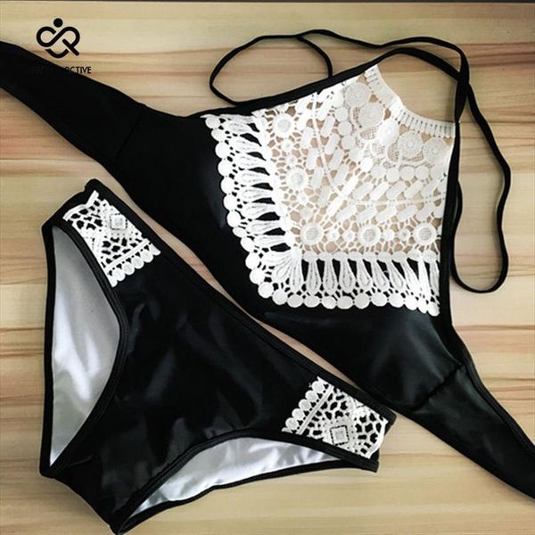 

Sexy Handmade Crochet Swimming Cloth Women Swimsuit Brazilian Bikini Set Bandage Beach Wear Bathing Suit Lace Swimwear Y001, White;black