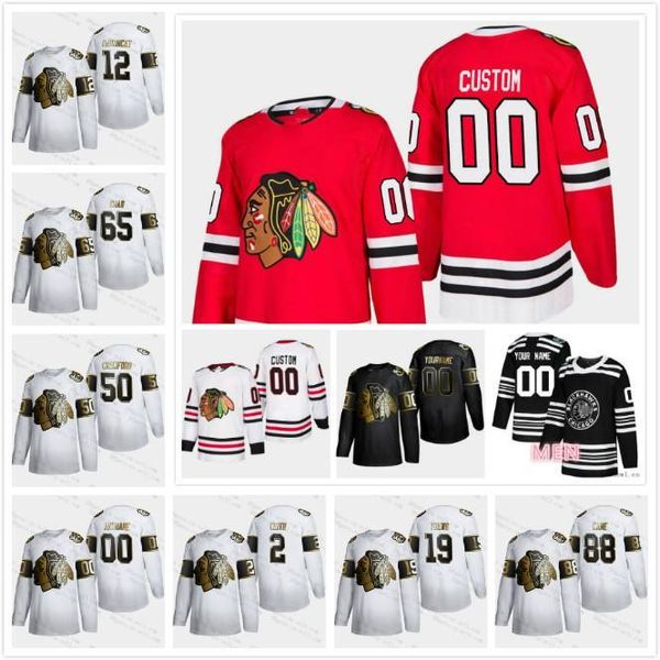 

custom your name 4-6xl chicago blackhawks 2020 white golden edition jersey kane 77 kirby dach toews crawford duncan 2 debrincat goalie cut, Black;red