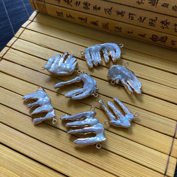 

charms natural freshwater pearl pendant white irregular claw shape gold edge making trend decoration jewelry accessories wholesale, Bronze;silver