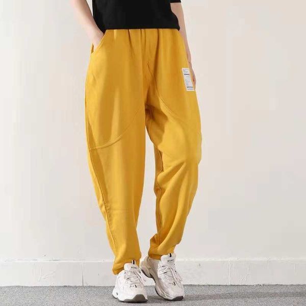 

arrival spring/autumn woemn loose big pocket ankle-length pants all-matched elastic waist casual harem pants w56 210608, Black;white