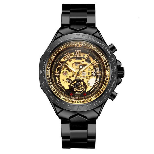 

watch orkina steel band hollow through men's automatic mechanical, Slivery;brown