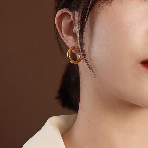 

stud fashion large circle round earrings for women exaggerated style stainless steel ear cuffs trendy jewelry gothic accessories, Golden;silver