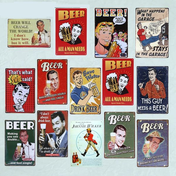 2021 Lustige Sparen Sie Wasser Trinken Bier Vintage Blechschilder Retro Werbung Weißblech Haus Café Bar Restaurant Club Shop Wand Poster Dekor 30x20 cm