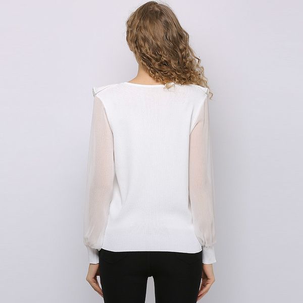 

spring summer chiffon blouse sleeves frilly seam beads female sweater outerwear t20602 5dy8, White;black