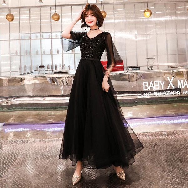 

party dresses beauty emily prom gowns black sequins bling a-ling floor length v-neck half sleeves plus size customized 2021, White;black