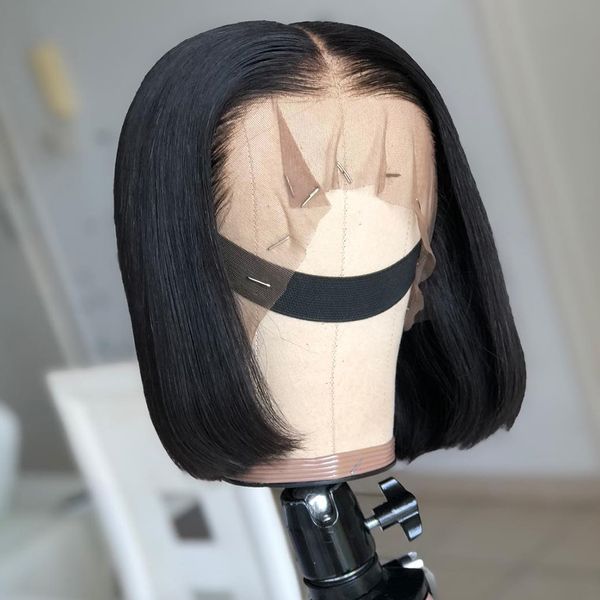 

13x4 short lace front human hair wigs 6- 16 inch brazilian straight bob wig pre plucked hairline with baby hair, Black