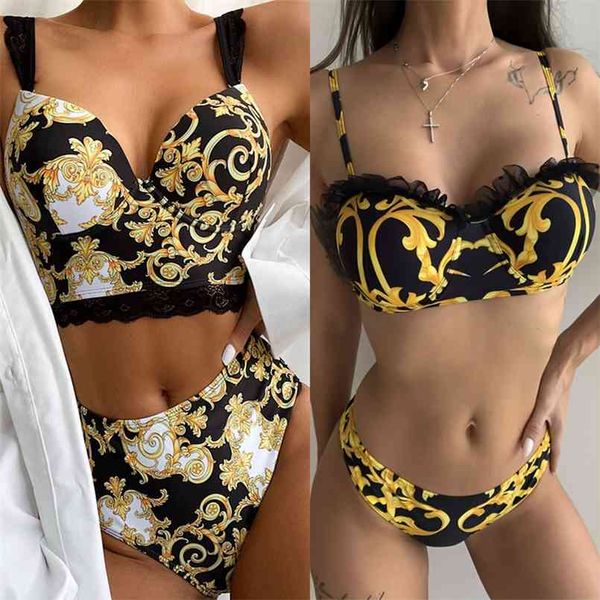 

push up bikinis set high waist swimwear women swimsuit female swimming suit bathing print biquini 210708, White;black