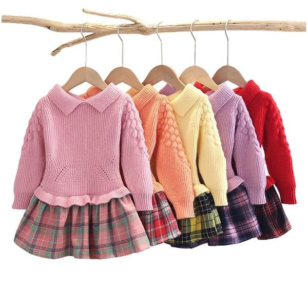 

girl's dresses winter knitted baby girl dress long sleeve children clothes kids casual warm for kid's christmas clothing3-12, Red;yellow