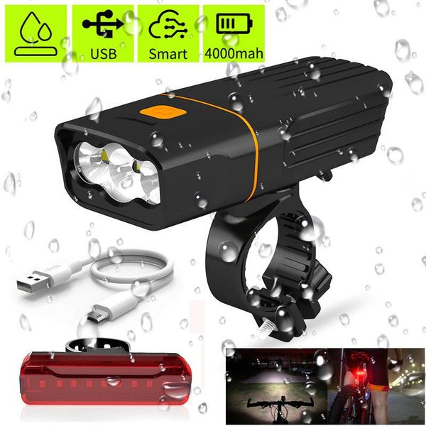 

led 1000lm bicycle light waterproof usb rechargeable ultralight bike front lamp headlight front rear tail lamp mtb