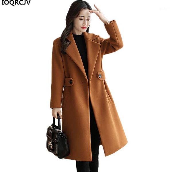 

women woolen coats 2018 new autumn winter jackets solid color large size medium length woolen outerwear female basic coat k5891, Black