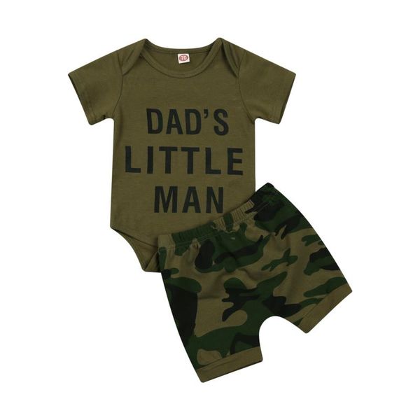 

clothing sets 2021 lovely baby boy's set letter print short sleeve romper and camouflage shorts two-piece suit summer 0-24m, White