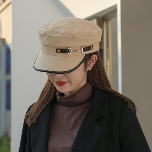 

berets spring and autumn metal buckle beret female black retro baker sboy hat casual british classic flat military, Blue;gray